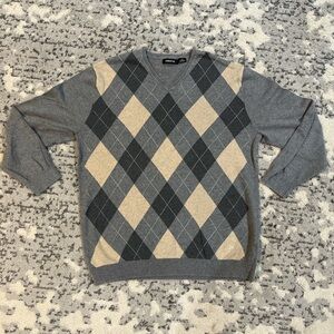 Claiborne Gray and Cream Argyle Crewneck Sweater